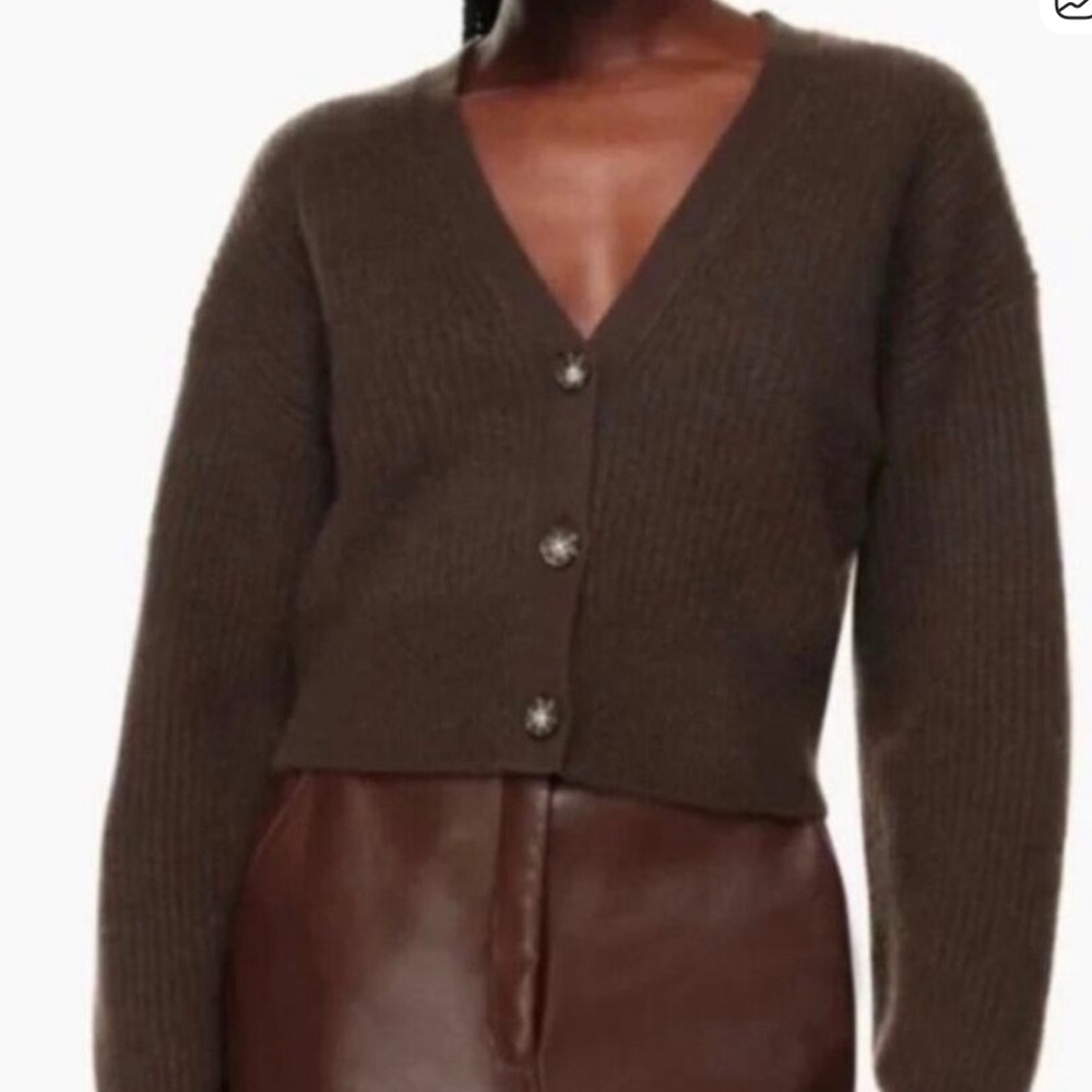 NWT Aritzia Babaton wool coffee bean Brown Knit Sweater cardigan size S-L